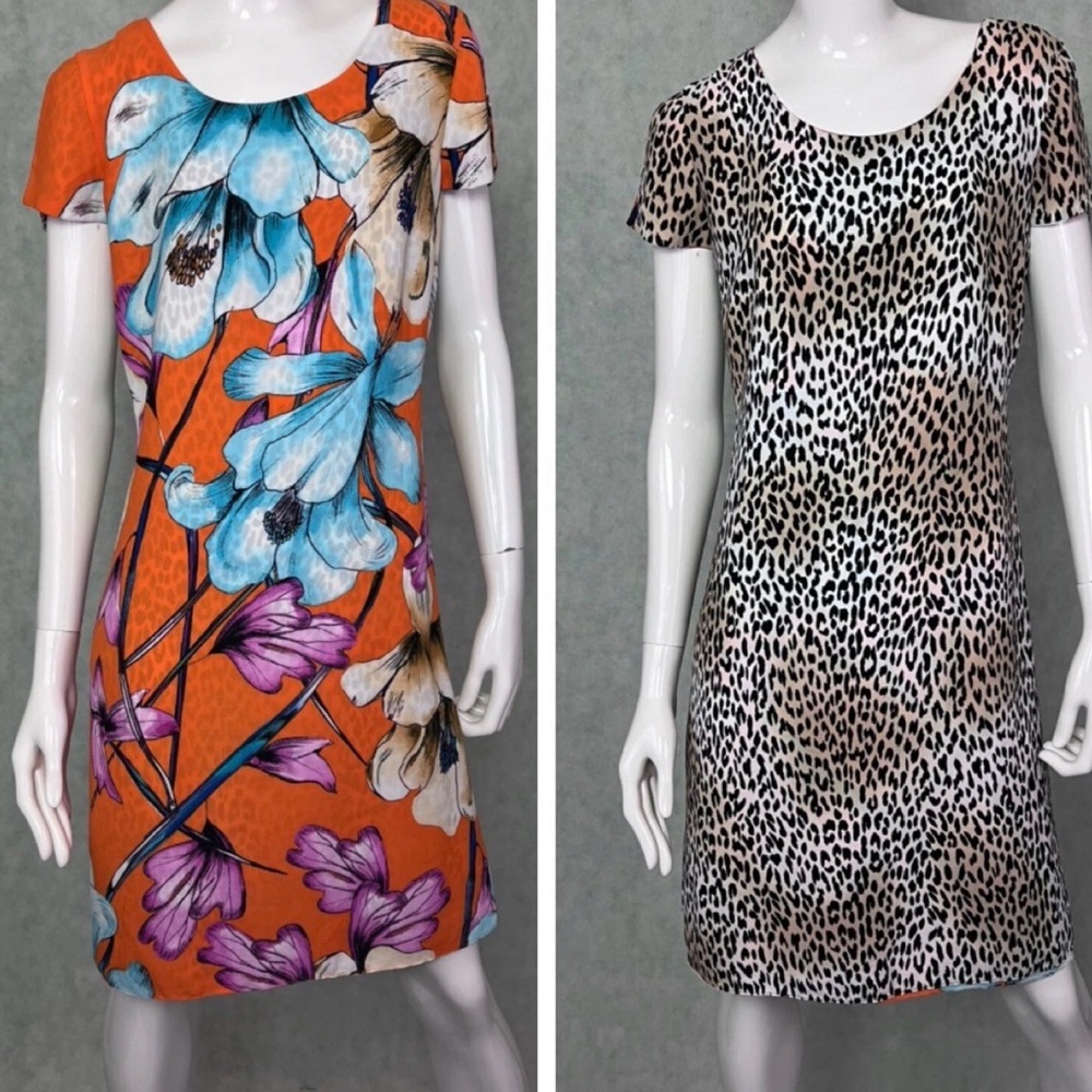 Chico’s Y2K reversible dress floral one side & animal print the other, Sz medium